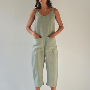 Ilana Kohn Sage Green Linen Sleeveless Jumpsuit